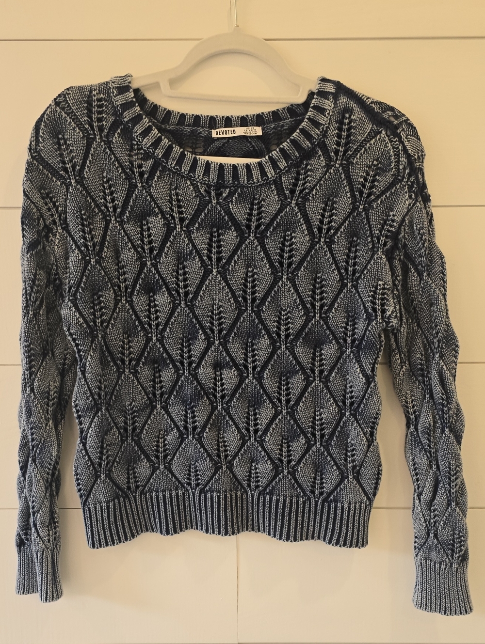 Devoted Navy & White Textured Diamond Knit Crewneck Sweater
